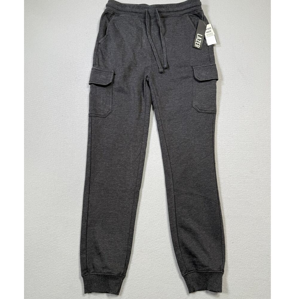 Lazer Men's Relaxed Fit Burnout Fleece Cargo Jogger Pants - Black small $40